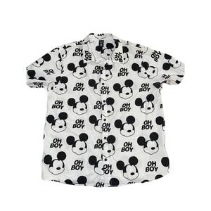 Disney Neff‎ Mickey Mouse White Black Button Down Shirt Size XL Oh Boy